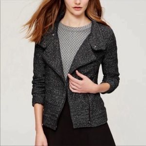 Loft Gray Tweed Moto Jacket with Zippered Pockets